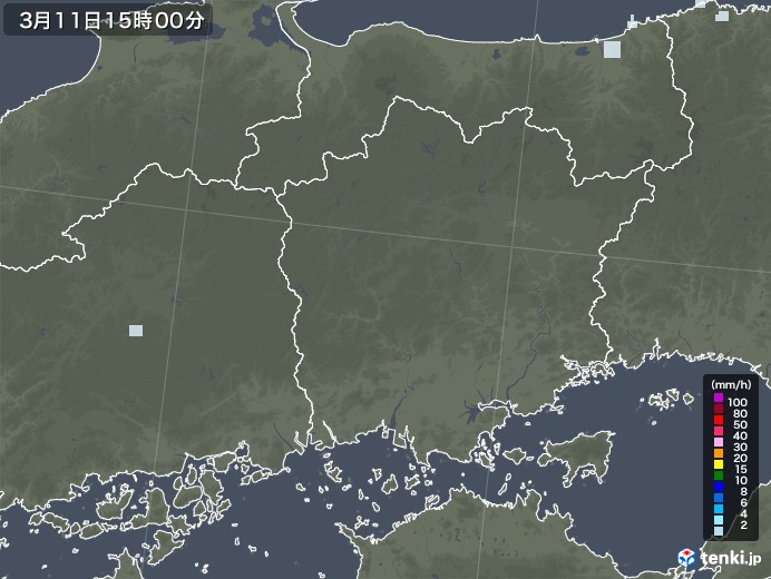 岡山県の雨雲レーダー(2021年03月11日)
