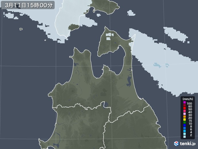 青森県の雨雲レーダー(2021年03月11日)