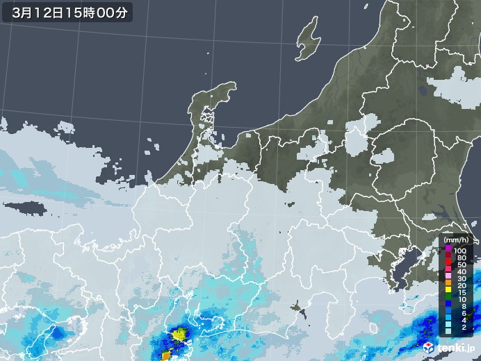 北陸地方の雨雲レーダー(2021年03月12日)