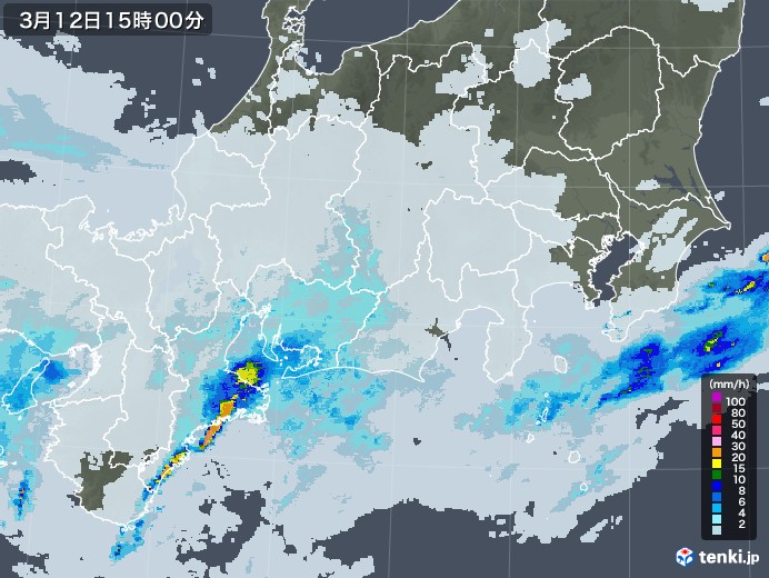 東海地方の雨雲レーダー(2021年03月12日)