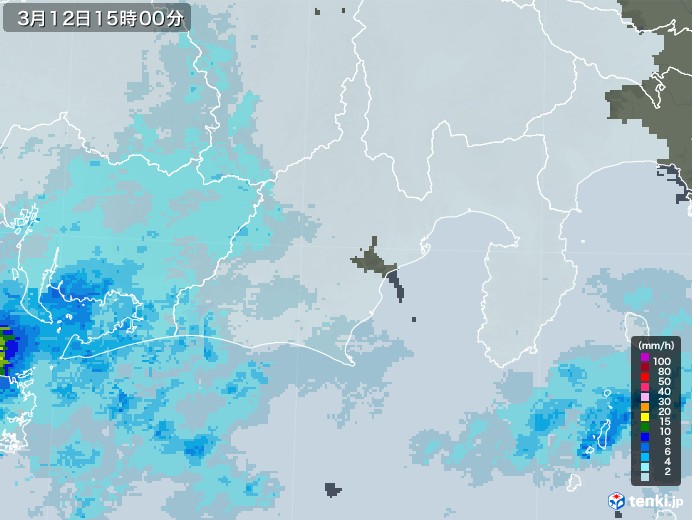 静岡県の雨雲レーダー(2021年03月12日)