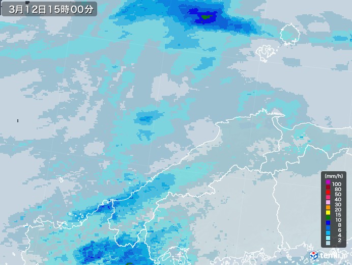島根県の雨雲レーダー(2021年03月12日)