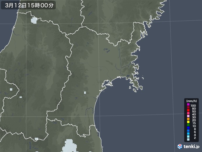 宮城県の雨雲レーダー(2021年03月12日)