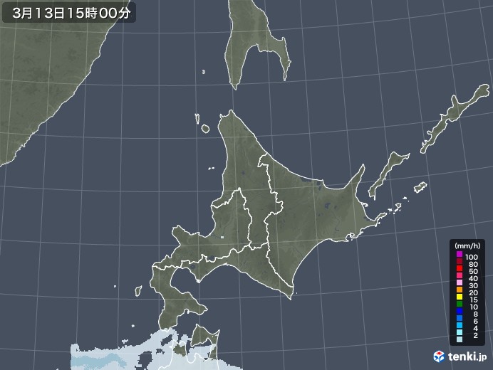 北海道地方の雨雲レーダー(2021年03月13日)