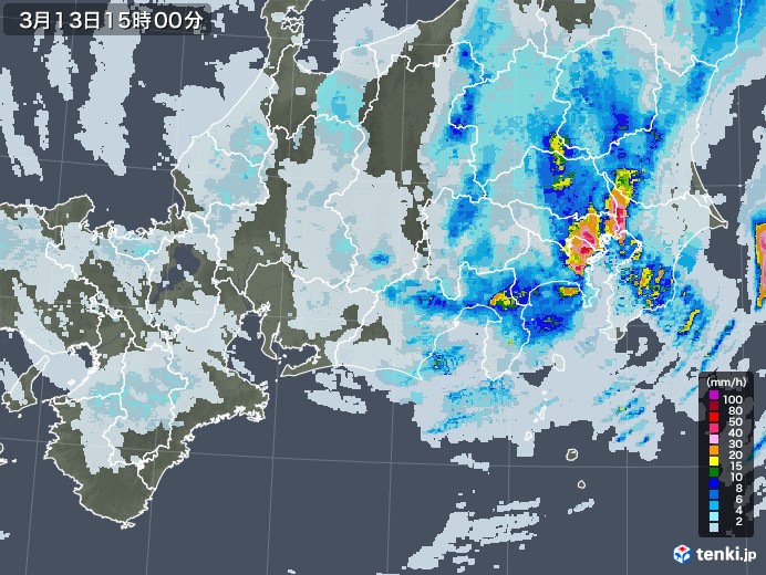 東海地方の雨雲レーダー(2021年03月13日)