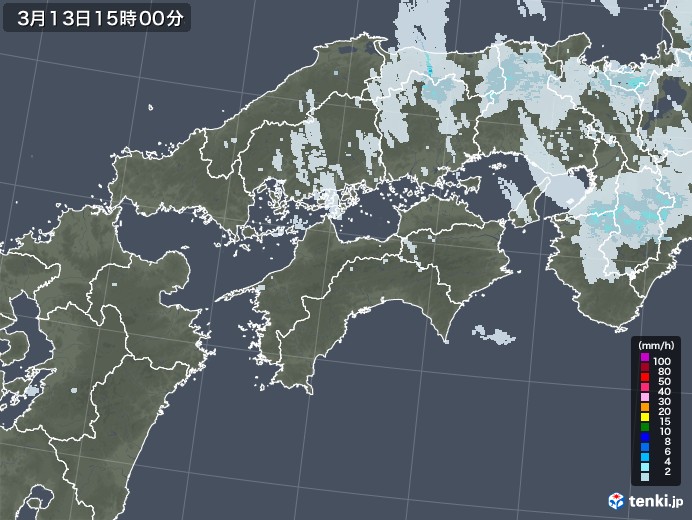 四国地方の雨雲レーダー(2021年03月13日)