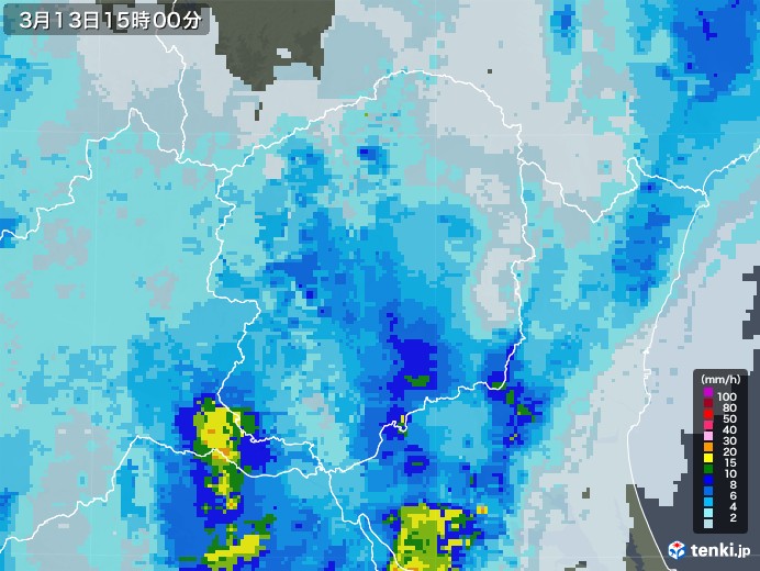 栃木県の雨雲レーダー(2021年03月13日)