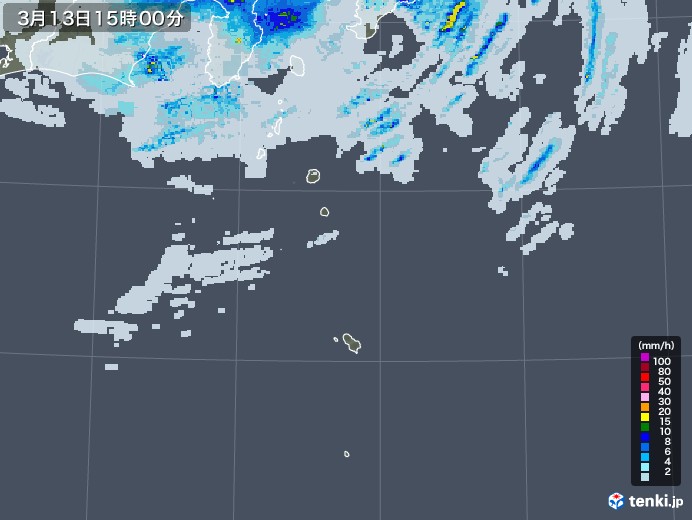 伊豆諸島(東京都)の雨雲レーダー(2021年03月13日)