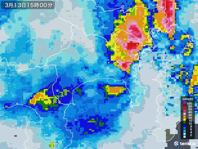 神奈川県の雨雲レーダー(2021年03月13日)