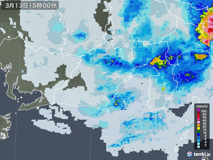 静岡県の雨雲レーダー(2021年03月13日)