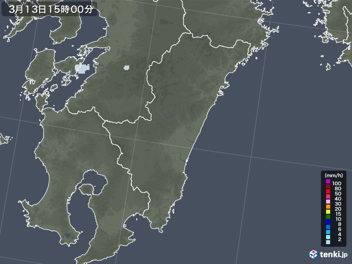 宮崎県の雨雲レーダー(2021年03月13日)