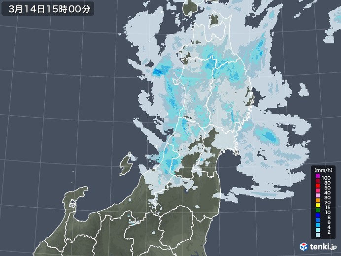 東北地方の雨雲レーダー(2021年03月14日)