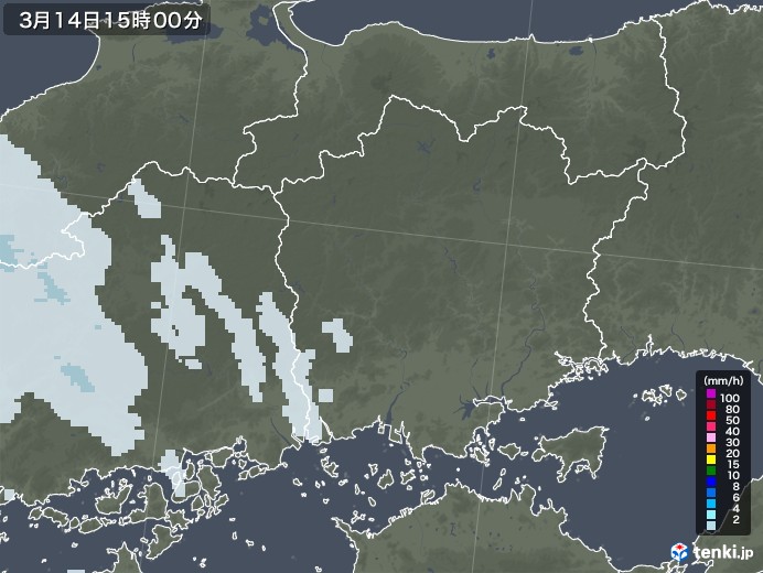 岡山県の雨雲レーダー(2021年03月14日)