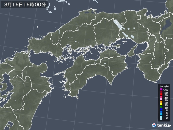 四国地方の雨雲レーダー(2021年03月15日)