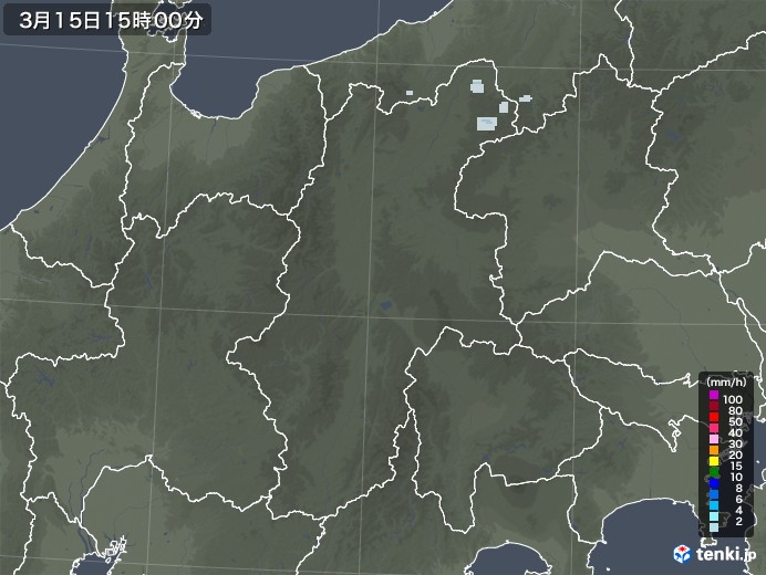 長野県の雨雲レーダー(2021年03月15日)