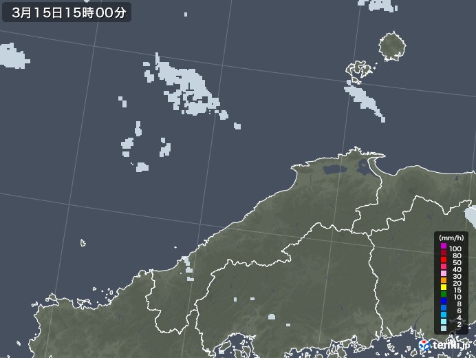 島根県の雨雲レーダー(2021年03月15日)