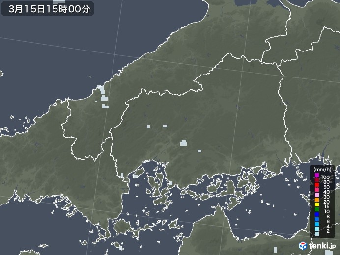 広島県の雨雲レーダー(2021年03月15日)