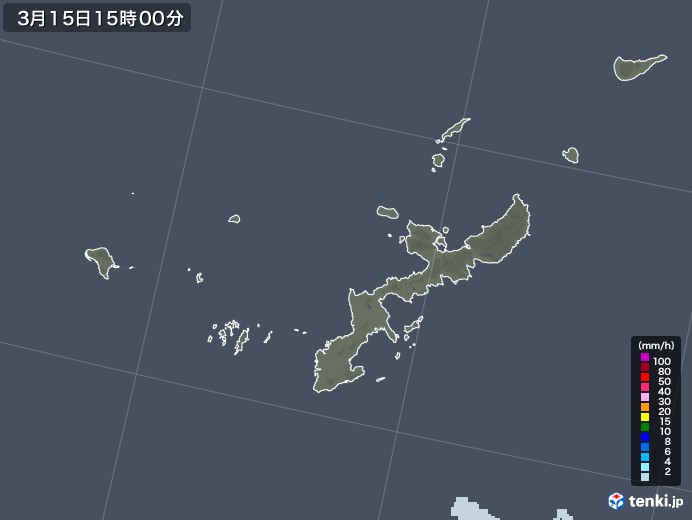 沖縄県の雨雲レーダー(2021年03月15日)
