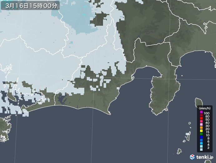 静岡県の雨雲レーダー(2021年03月16日)