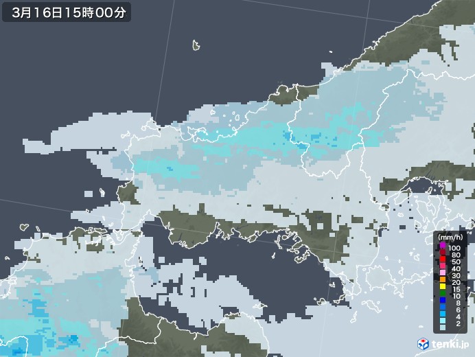 山口県の雨雲レーダー(2021年03月16日)