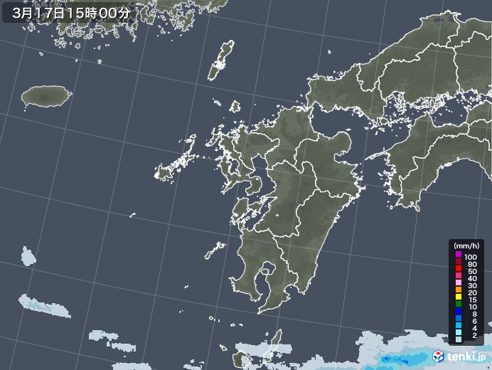 九州地方の雨雲レーダー(2021年03月17日)