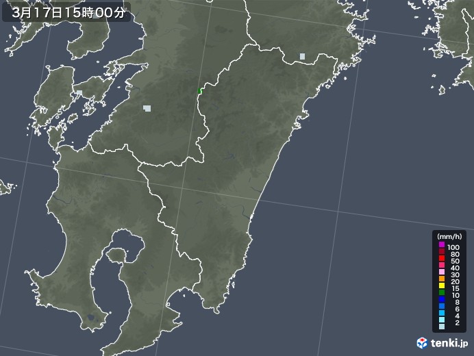宮崎県の雨雲レーダー(2021年03月17日)