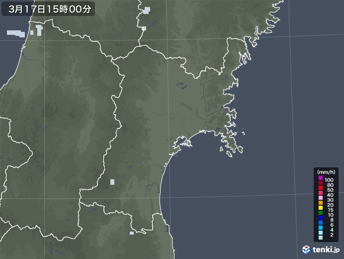 宮城県の雨雲レーダー(2021年03月17日)