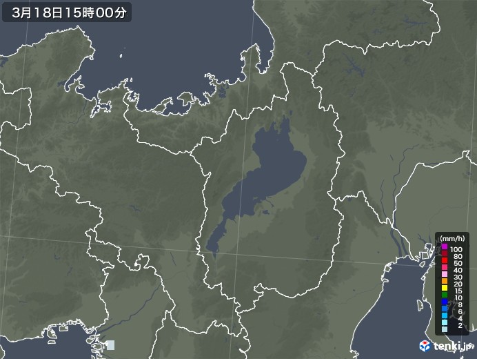 滋賀県の雨雲レーダー(2021年03月18日)