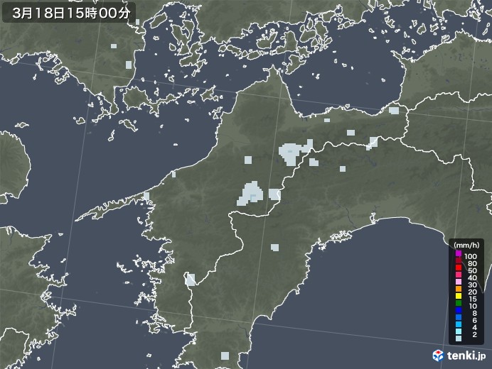愛媛県の雨雲レーダー(2021年03月18日)