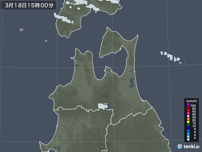 青森県の雨雲レーダー(2021年03月18日)