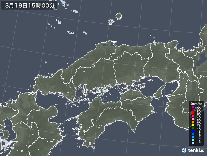 中国地方の雨雲レーダー(2021年03月19日)