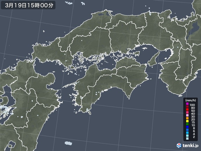 四国地方の雨雲レーダー(2021年03月19日)