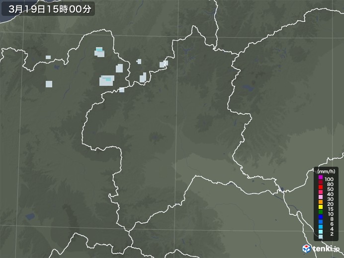 群馬県の雨雲レーダー(2021年03月19日)