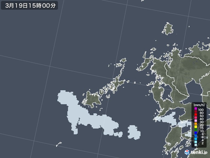 五島列島(長崎県)の雨雲レーダー(2021年03月19日)