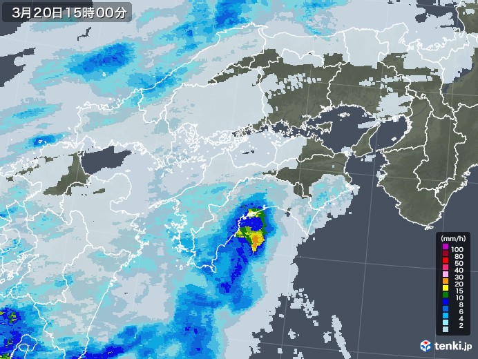 四国地方の雨雲レーダー(2021年03月20日)