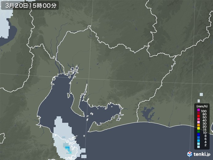愛知県の雨雲レーダー(2021年03月20日)