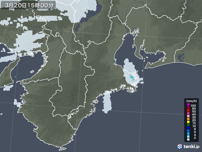 三重県の雨雲レーダー(2021年03月20日)