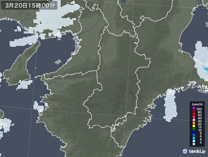 奈良県の雨雲レーダー(2021年03月20日)