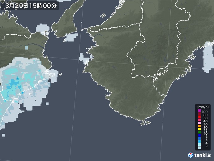 和歌山県の雨雲レーダー(2021年03月20日)