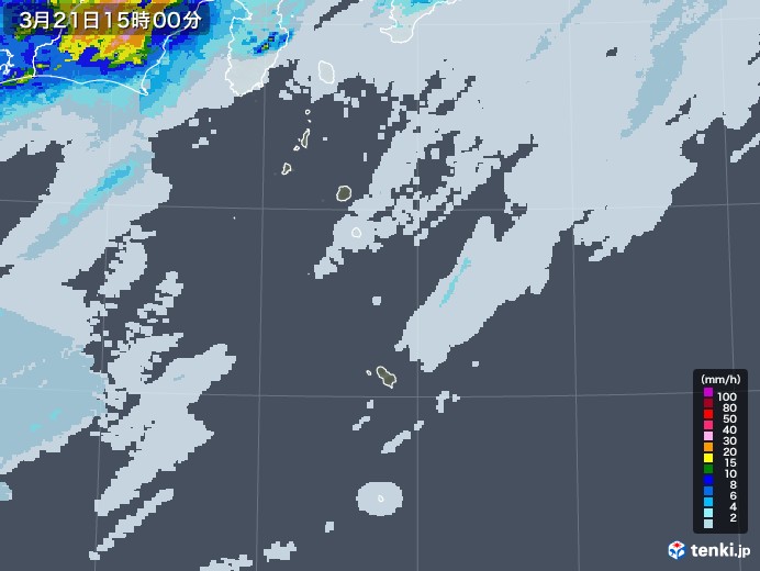伊豆諸島(東京都)の雨雲レーダー(2021年03月21日)