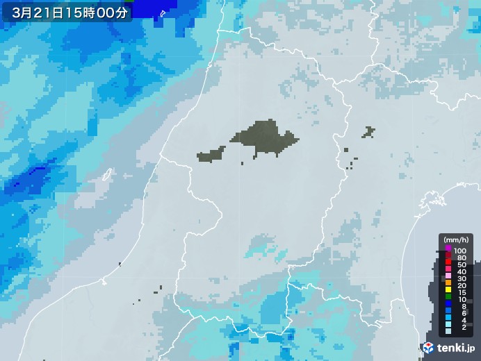 山形県の雨雲レーダー(2021年03月21日)