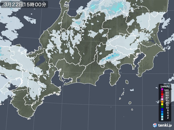 東海地方の雨雲レーダー(2021年03月22日)