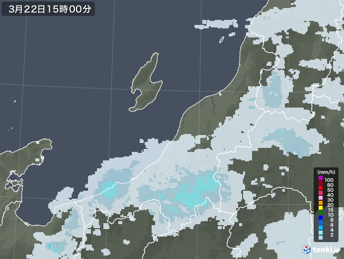 新潟県の雨雲レーダー(2021年03月22日)