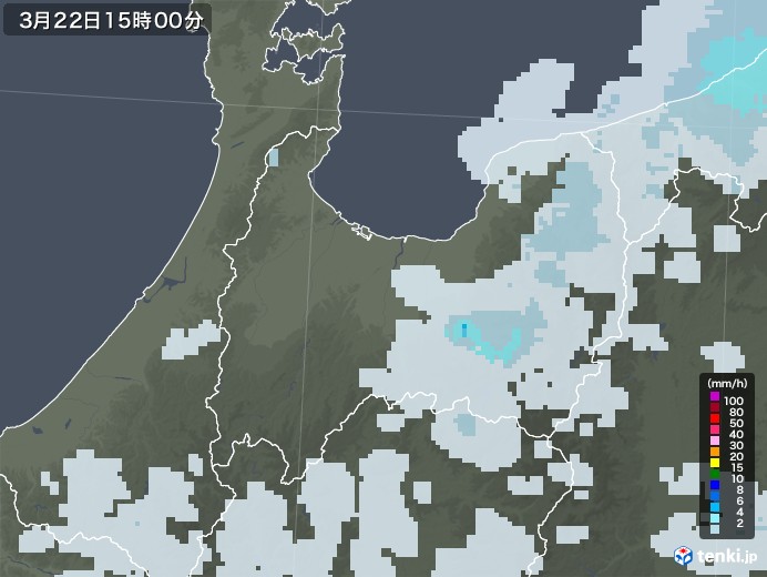 富山県の雨雲レーダー(2021年03月22日)