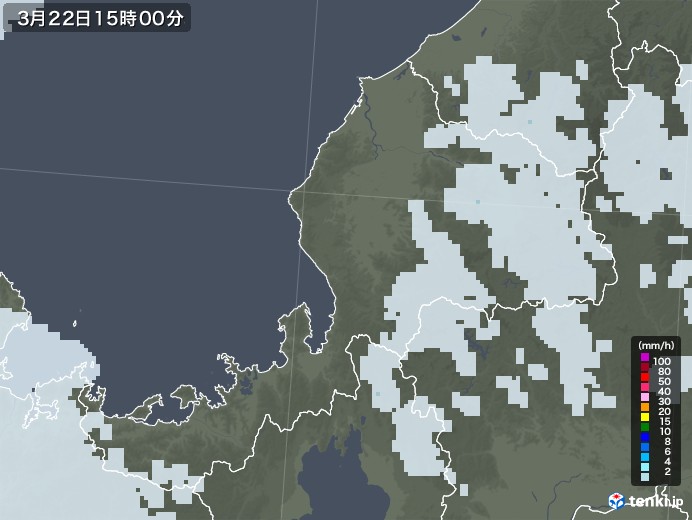 福井県の雨雲レーダー(2021年03月22日)