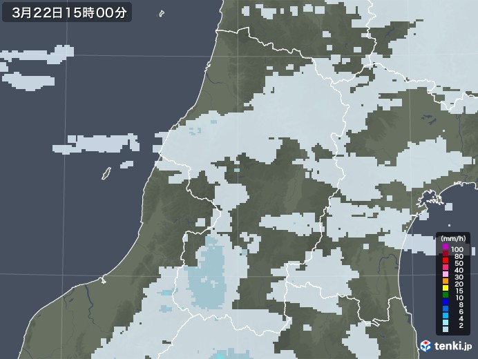 山形県の雨雲レーダー(2021年03月22日)