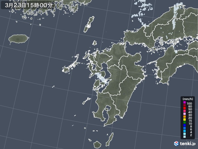 九州地方の雨雲レーダー(2021年03月23日)