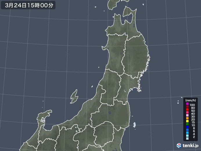 東北地方の雨雲レーダー(2021年03月24日)