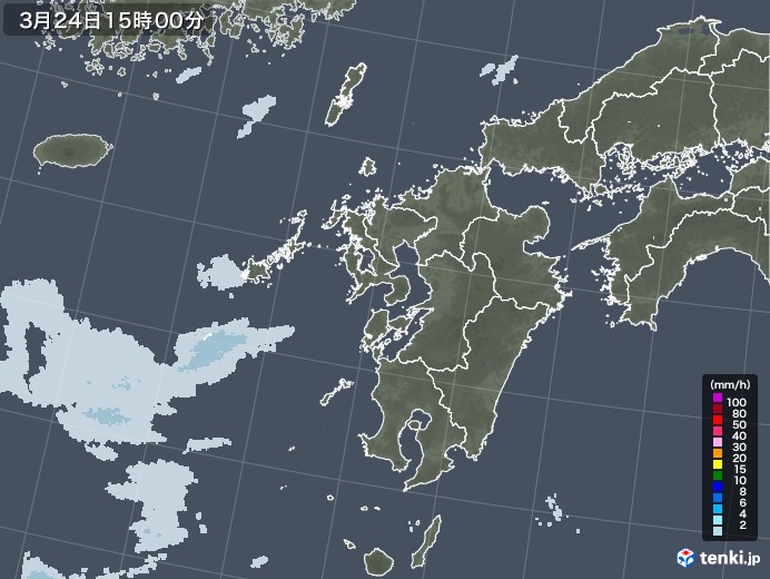 九州地方の雨雲レーダー(2021年03月24日)