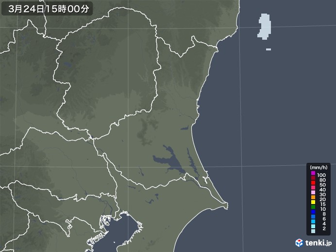 茨城県の雨雲レーダー(2021年03月24日)